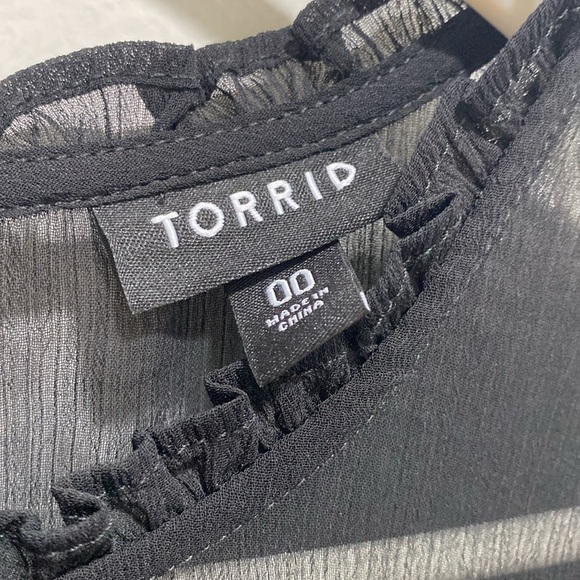 Chiffon Ruffle Mock Neck Smocked Crop Top Size 00 - Picture 6 of 10